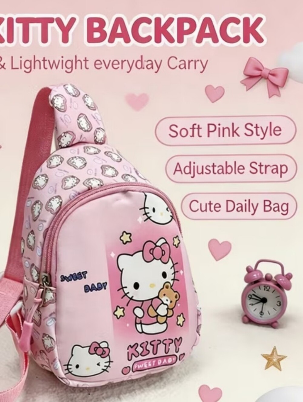 Hello Kitty Pink Kids Sling Bag with Kitty Print